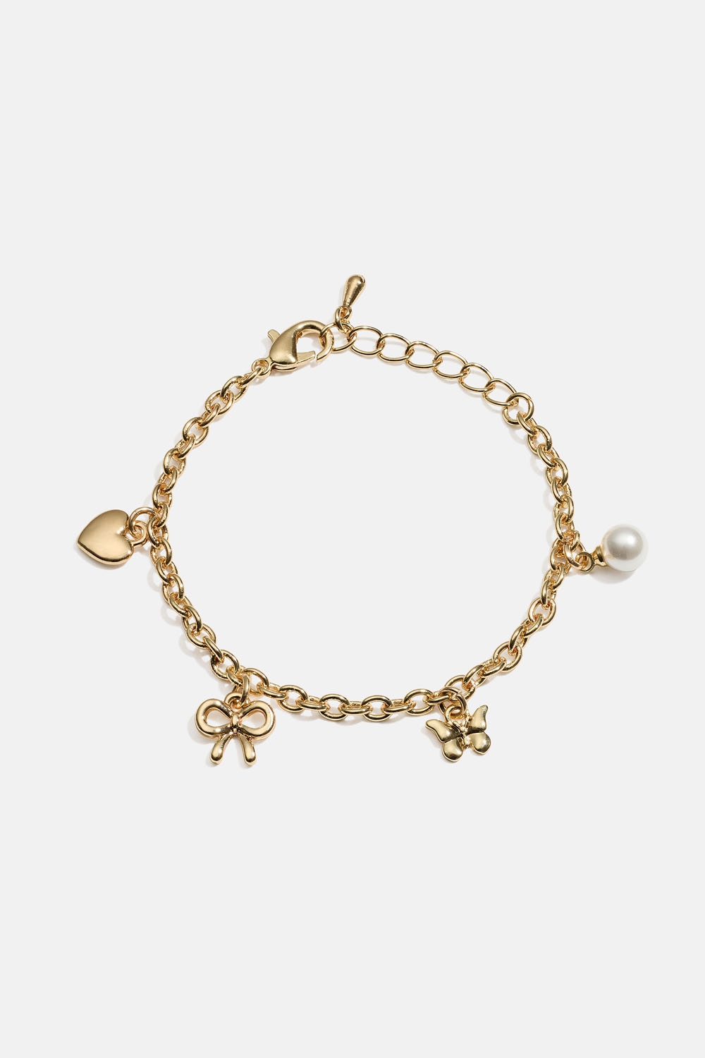 Guldfärgat armband för barn med hjärtan, rosett och fjäril i gruppen Barn / Barnsmycken / Barnarmband hos Glitter (402000352000)