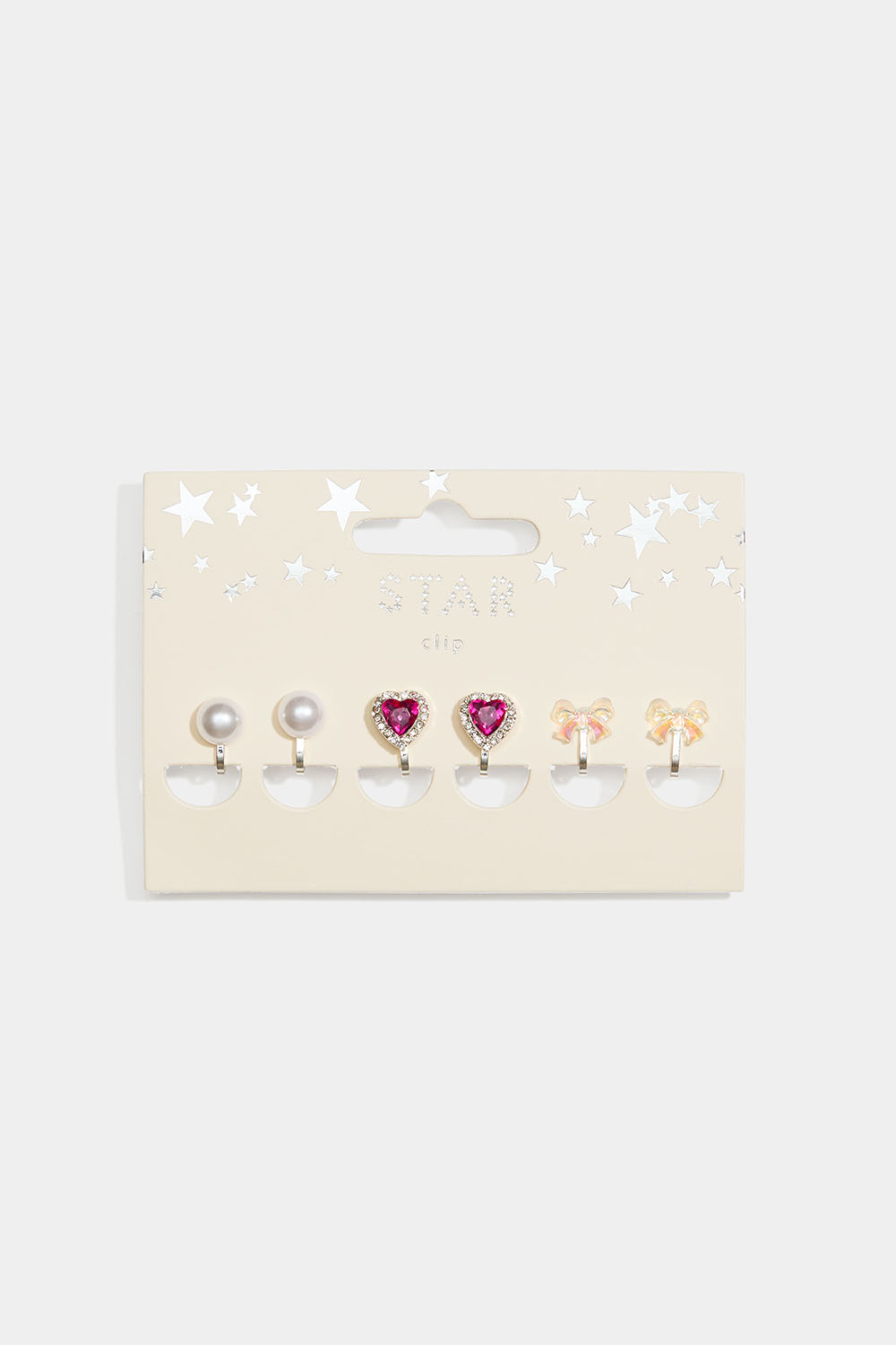 Clipsörhängen med hjärtan, pärlor och rosetter, 3-pack i gruppen Barn / Barnsmycken / Barnörhängen hos Glitter (402000475400)