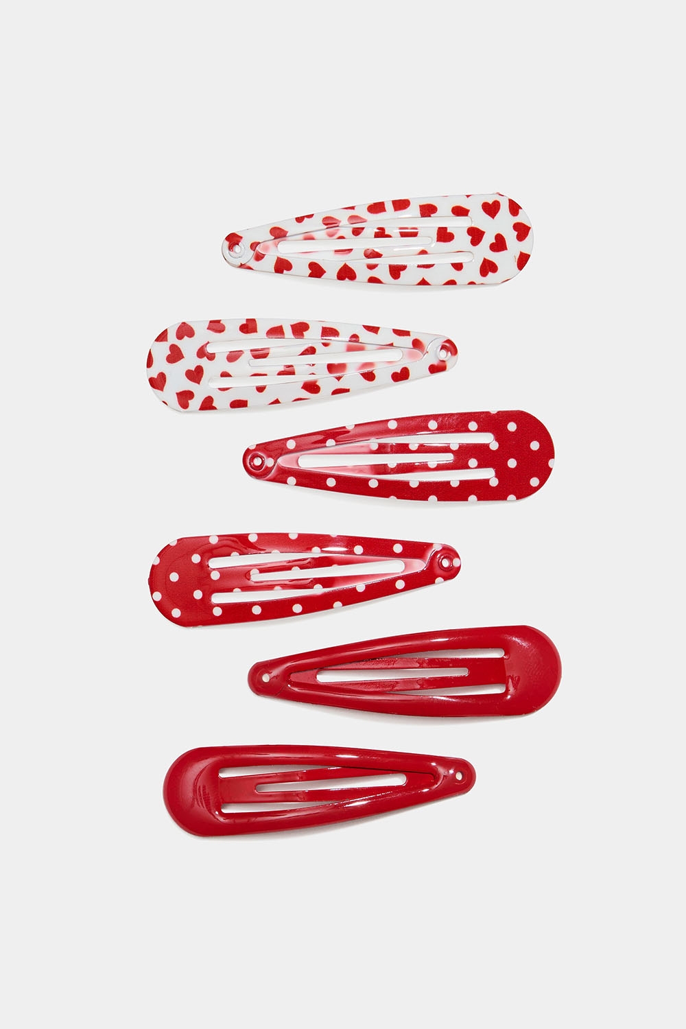 Hårspännen i rött, prickigt och hjärtmönster, 6-pack i gruppen Barn / Barnhåraccessoarer / Barnhårspännen hos Glitter (403000566400)