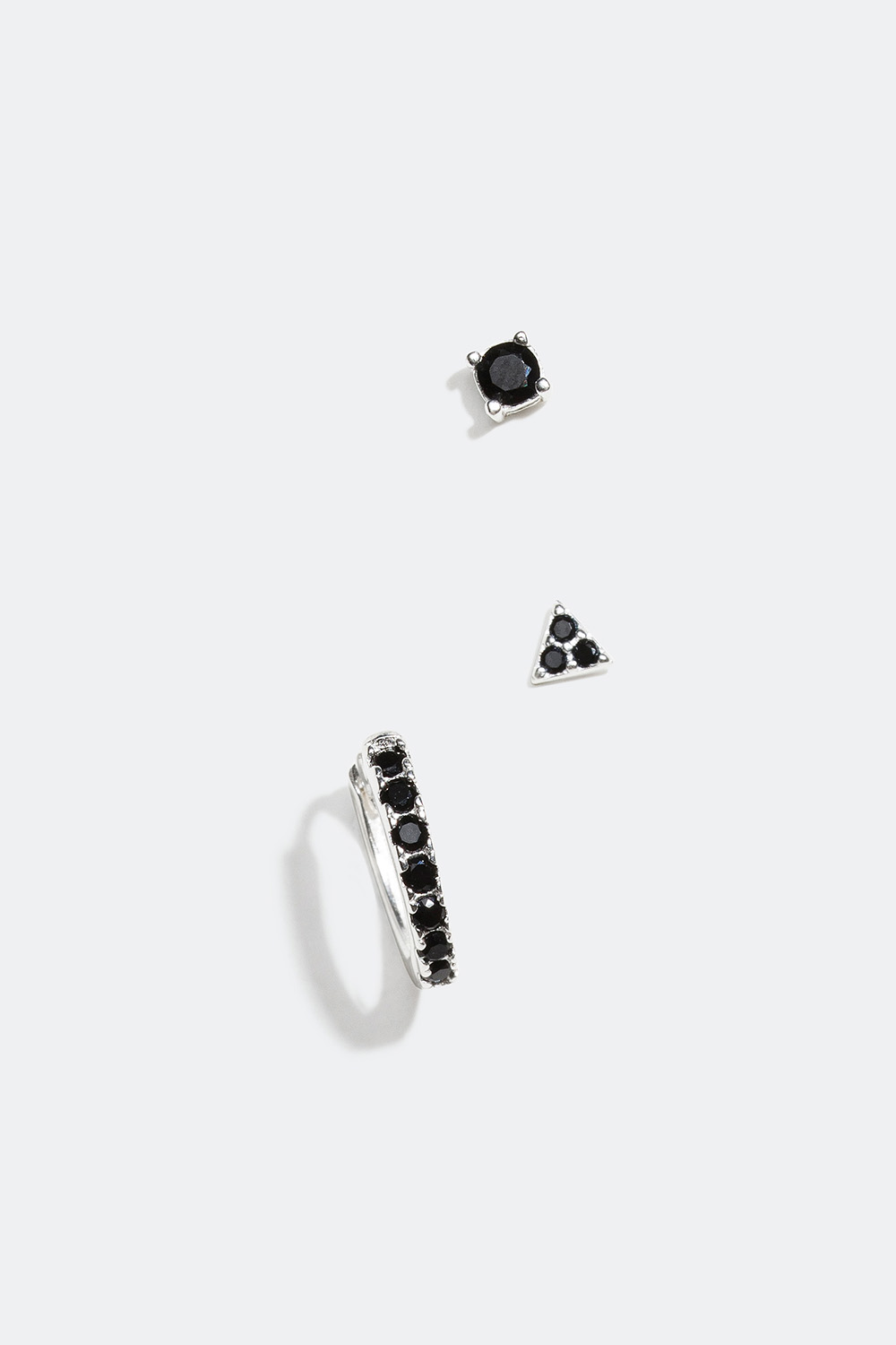 Studs med svart Cubic Zirconia, äkta silver, 3-pack i gruppen Äkta silver / Silverörhängen / Flerpack hos Glitter (553000279000)