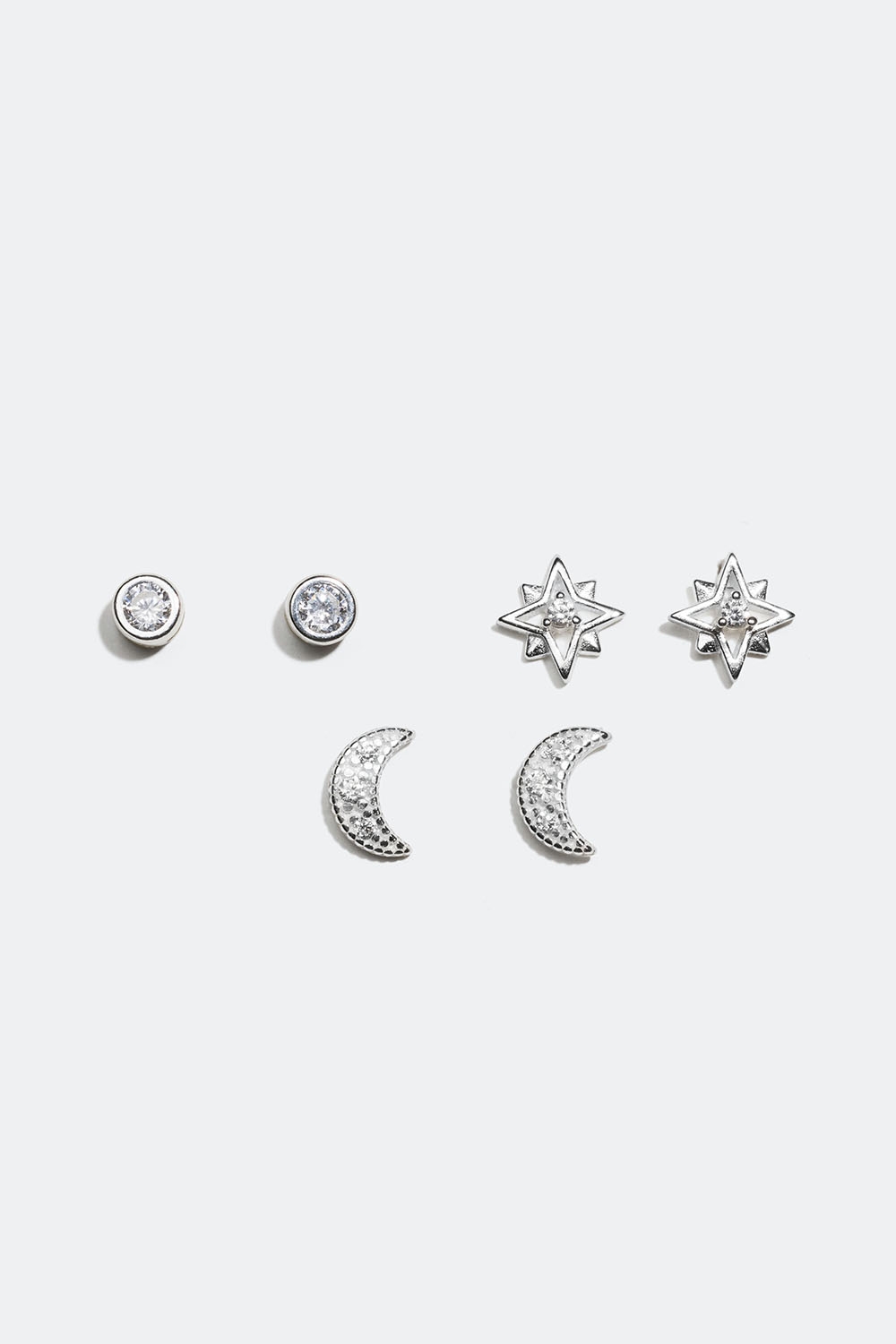 Studs med måne och stjärna i äkta silver, 3-pack i gruppen Äkta silver / Silverörhängen / Studs i äkta silver hos Glitter (553002821001)