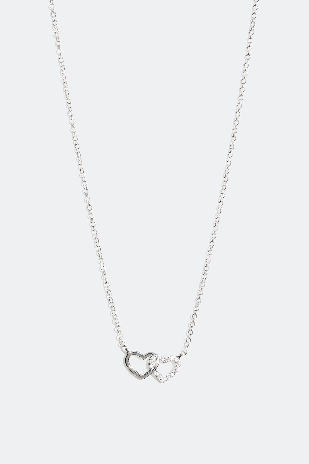 Halsband i äkta silver med två hjärtan i gruppen Äkta silver / Silverhalsband / Halsband med hänge hos Glitter (55400005)