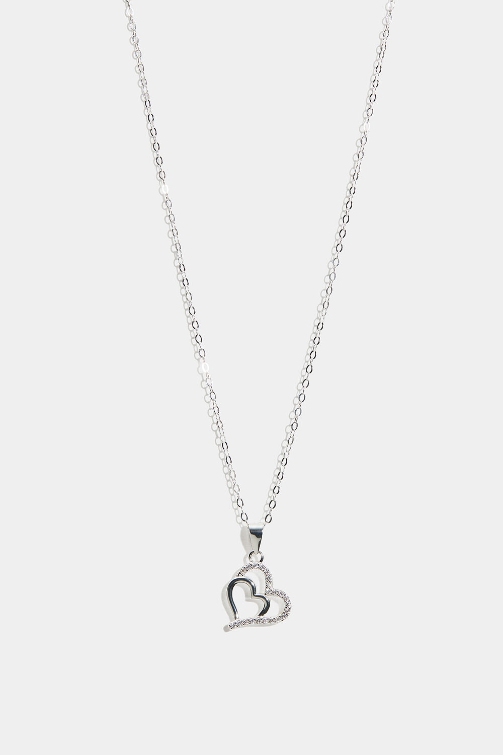 Halsband i äkta silver med dubbelhjärta och Cubic Zirconia i gruppen Äkta silver / Silverhalsband / Halsband i äkta silver med hänge hos Glitter (554001441001)