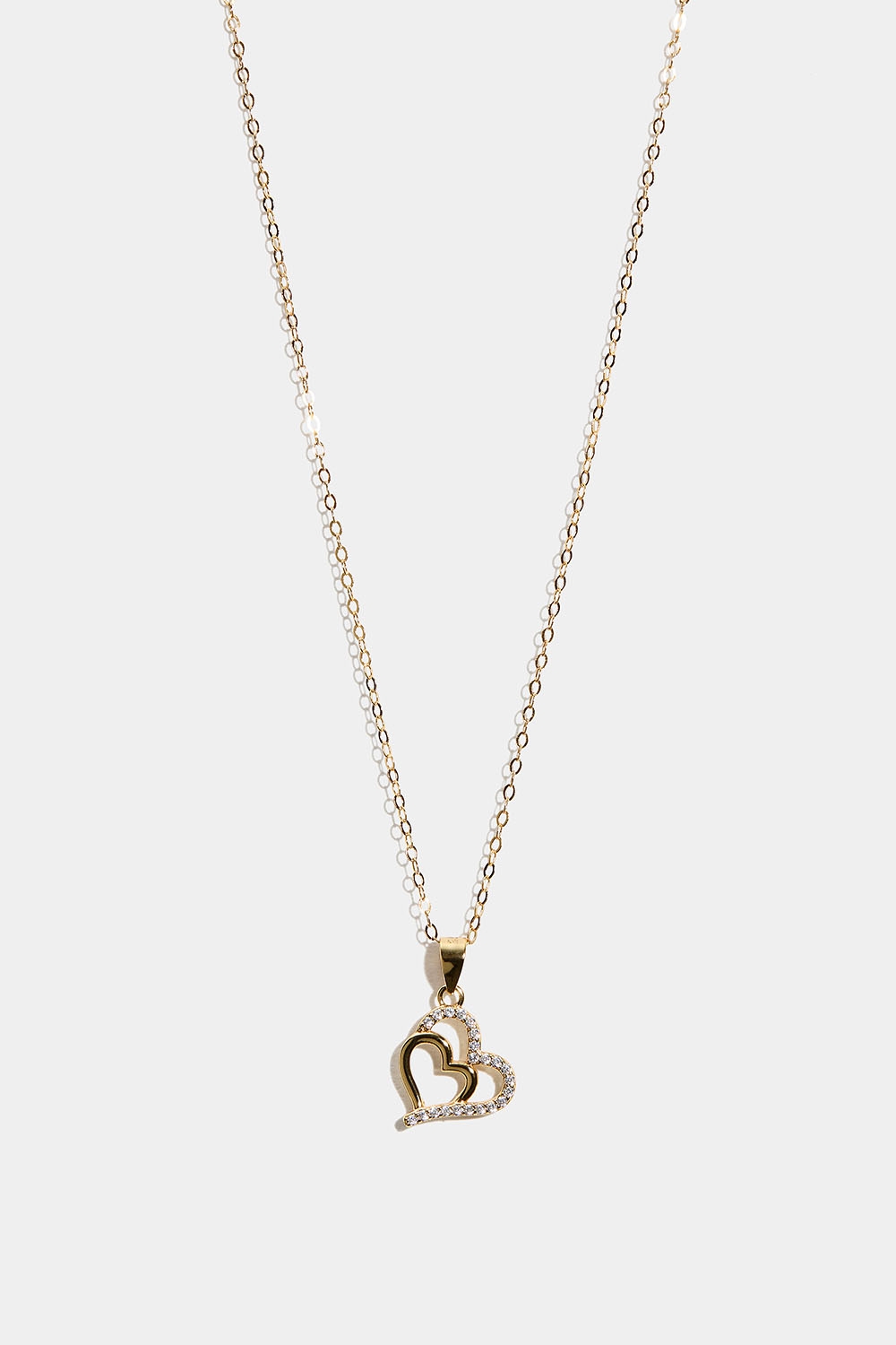 Halsband i 18k guldpläterat äkta silver med dubbelhjärta och Cubic Zirconia i gruppen Smycken / Halsband / Halsband med hänge hos Glitter (554001442002)