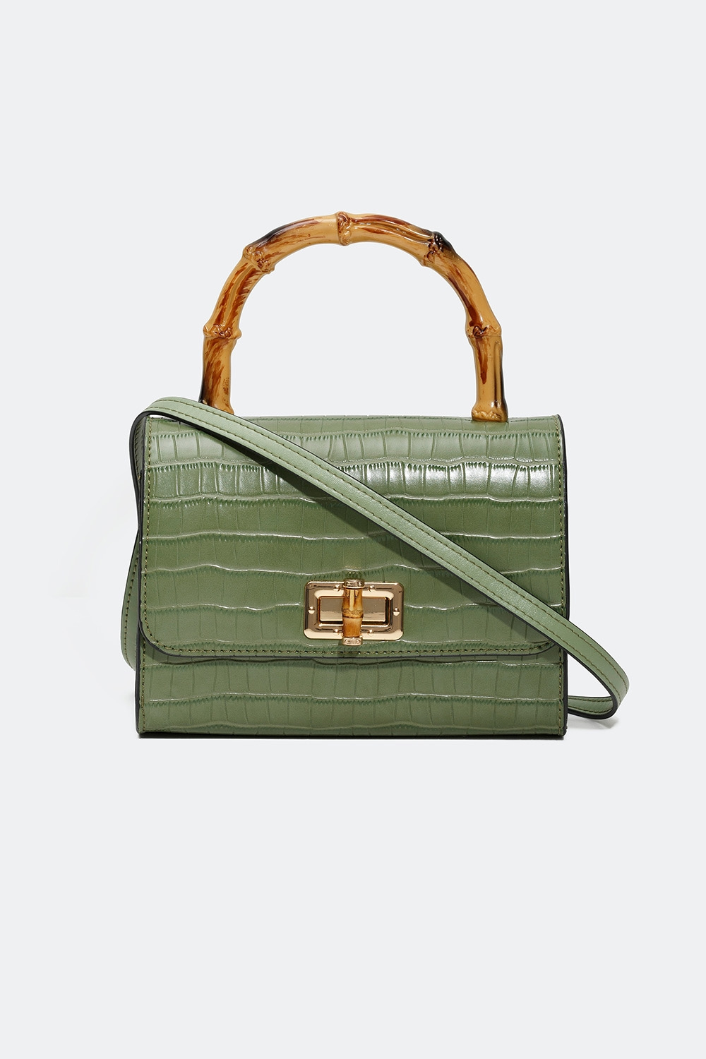 Handväska med crocomönster och bambumönstrade detaljer