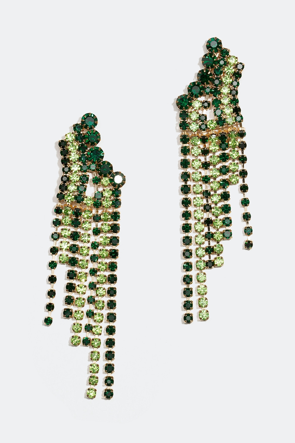 Breda örhängen med gröna strasslänkar