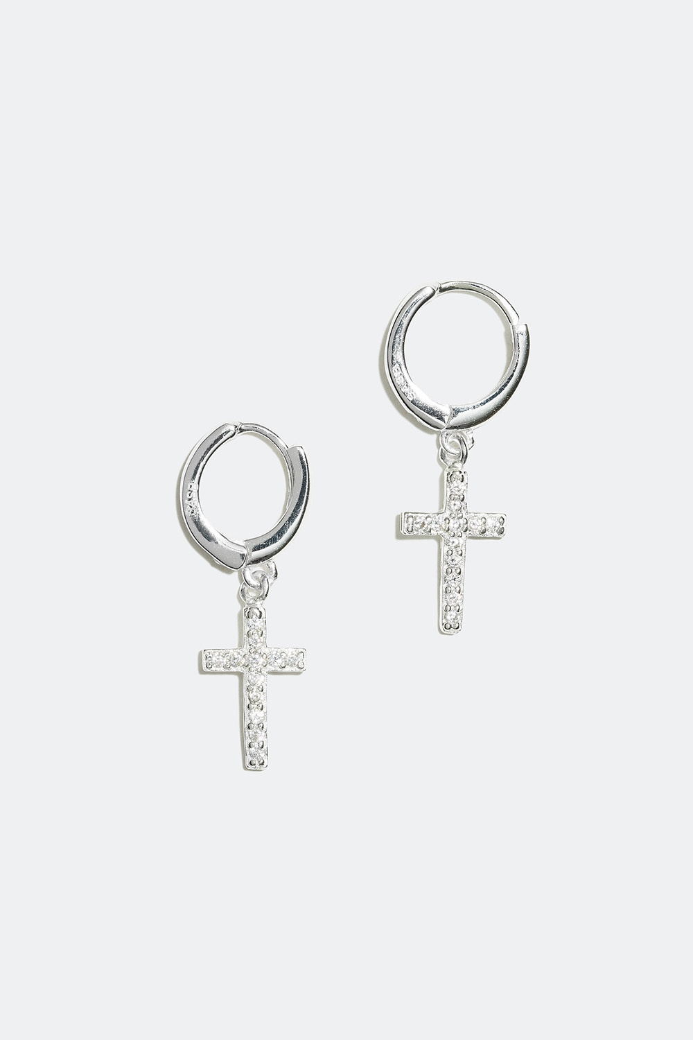 Hoops med kors i hänge, äkta silver, 0,8 cm
