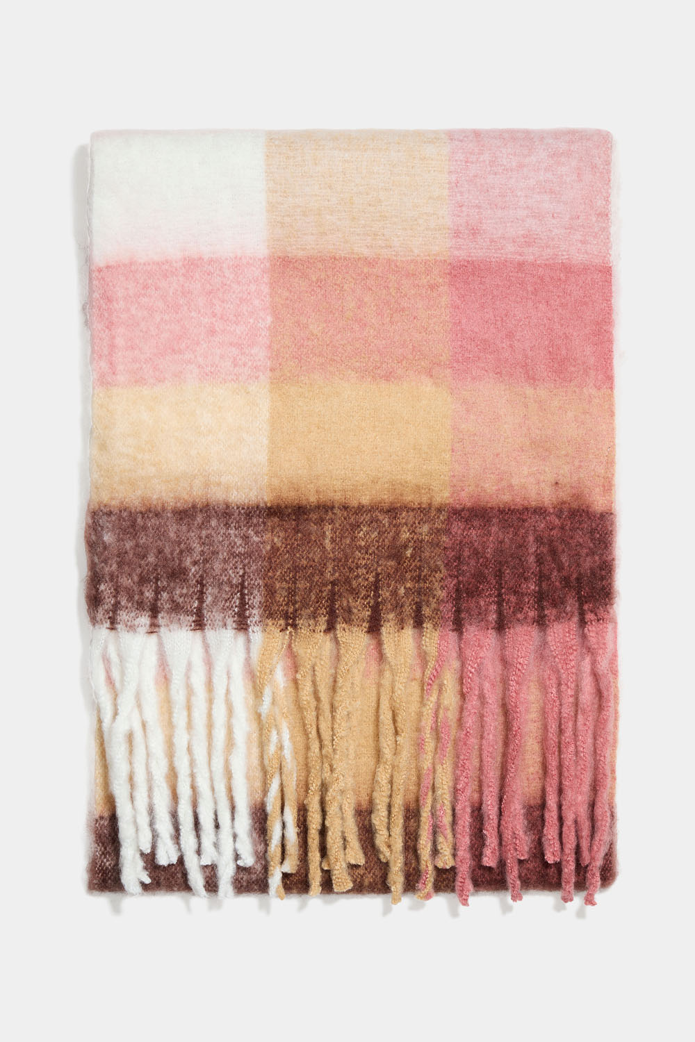 Borstad rosa och beige halsduk i rutigt mönster