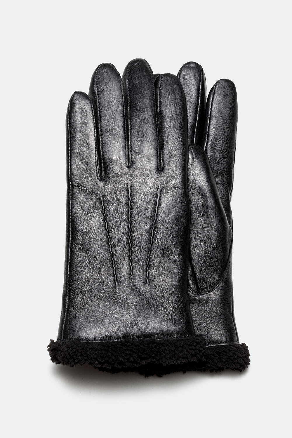 Svarta skinnhandskar med teddyfoder