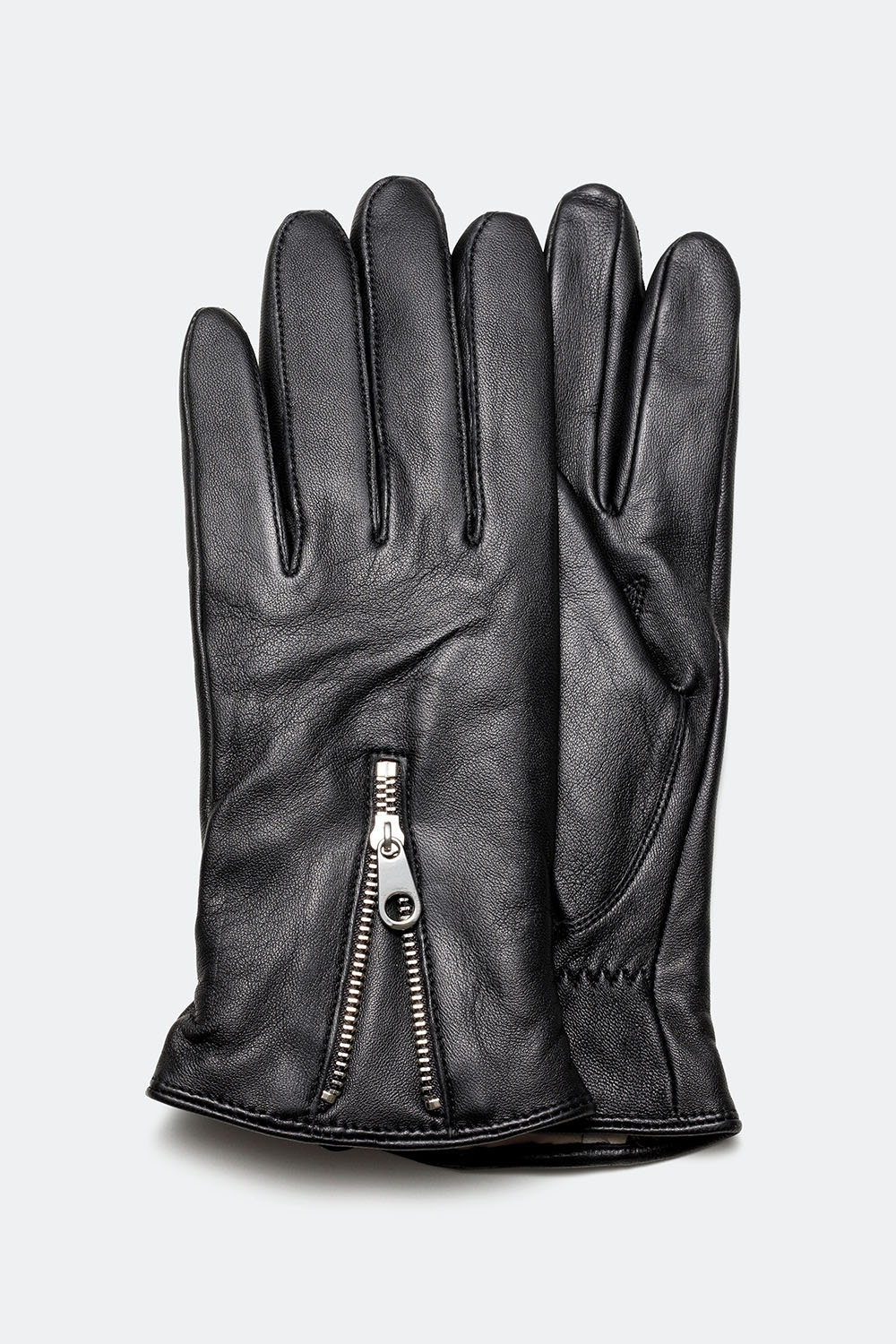 Svarta skinnhandskar med dragkedja