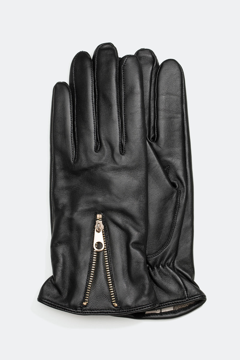 Svarta skinnhandskar med guldfärgad dragkedja