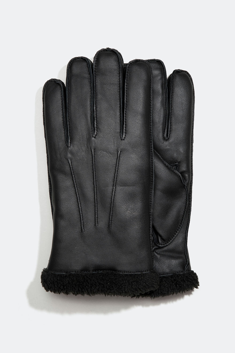 Svarta skinnhandskar för herr med teddyfoder