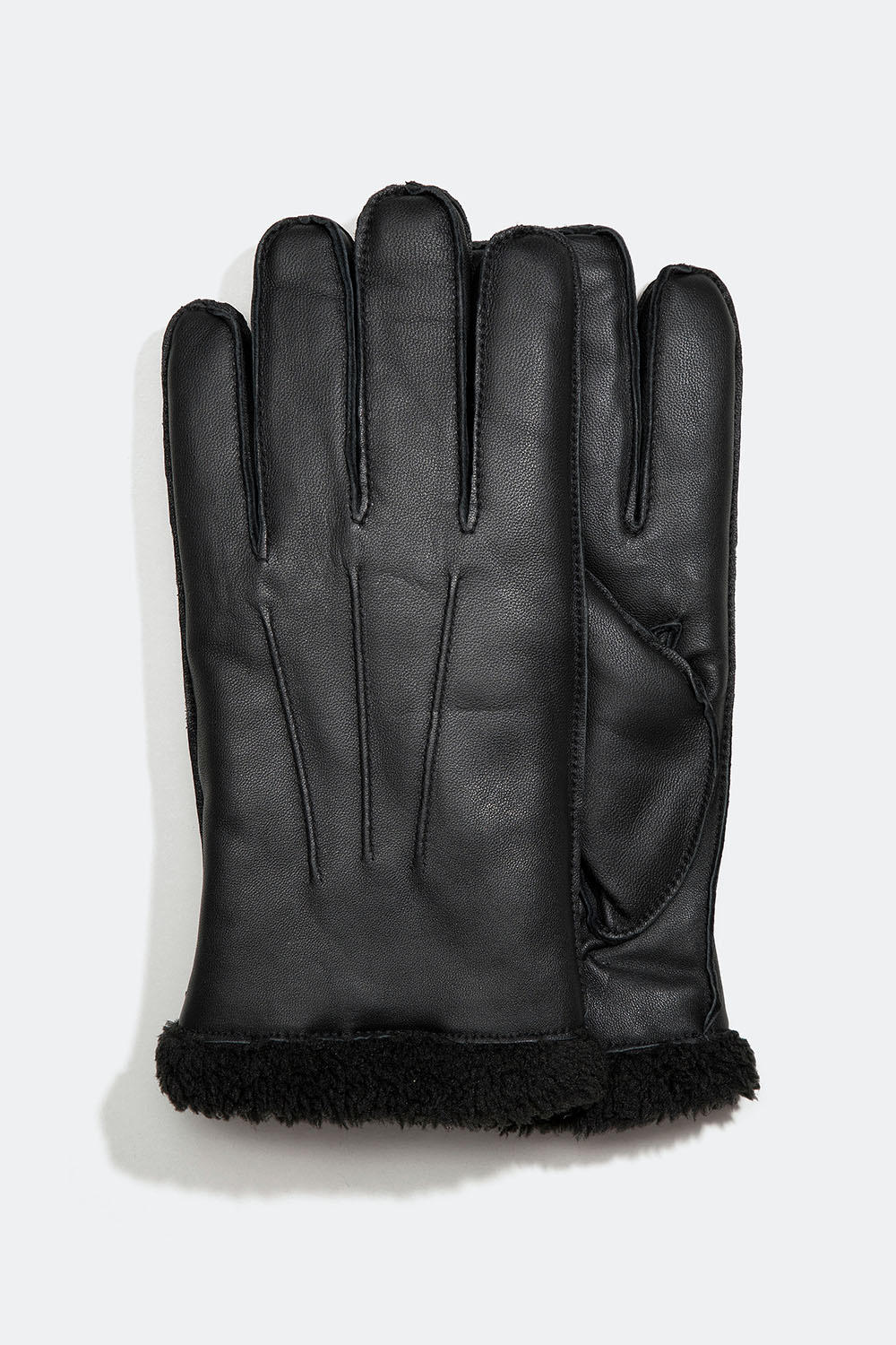 Svarta skinnhandskar för herr med teddyfoder