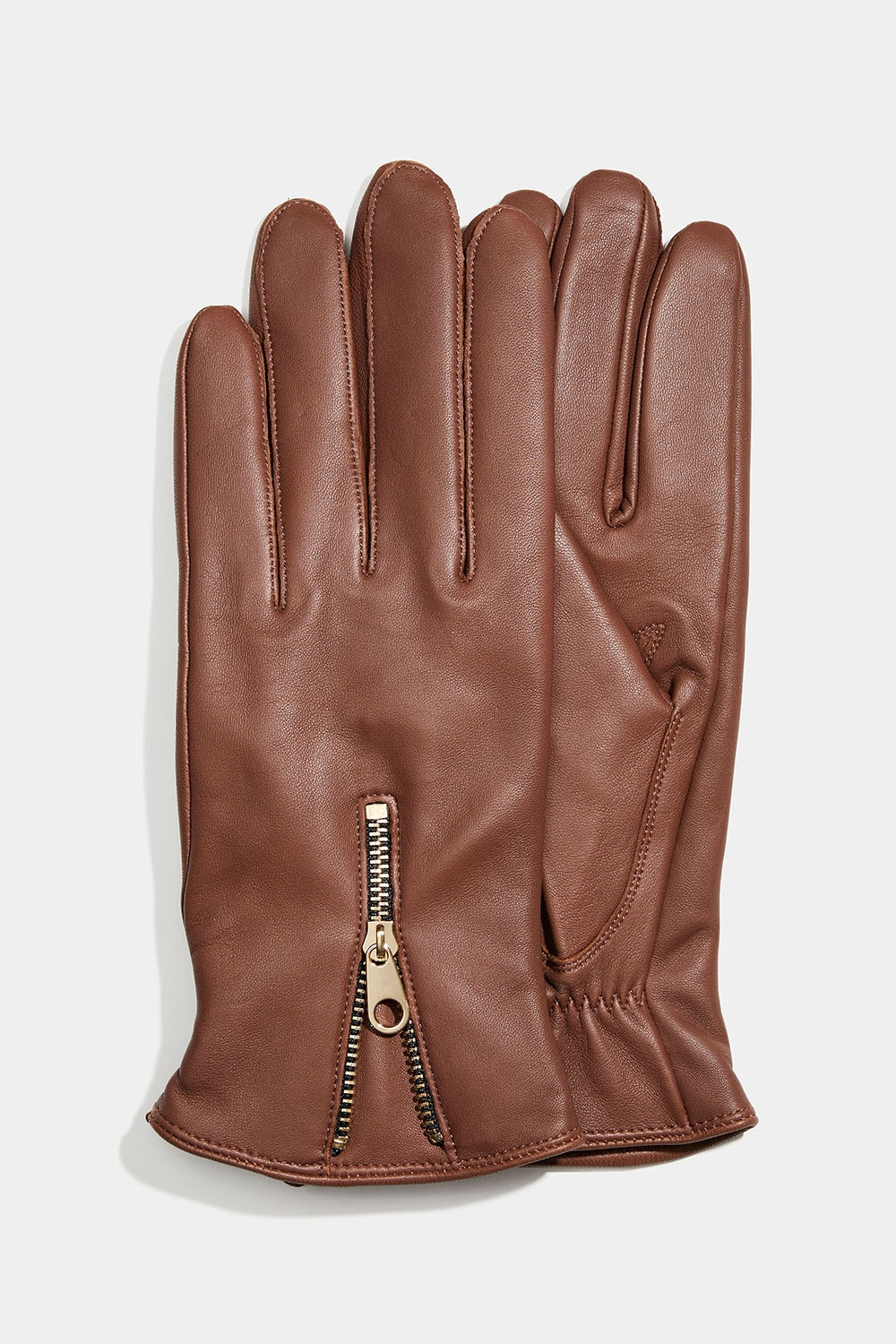 Bruna skinnhandskar med dragkedja