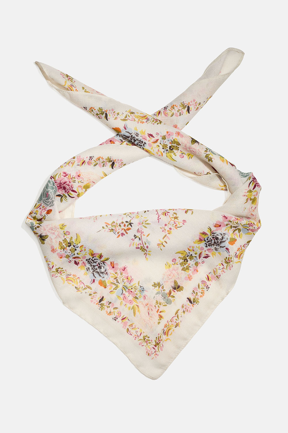 Vit scarf med fågel och blommöster