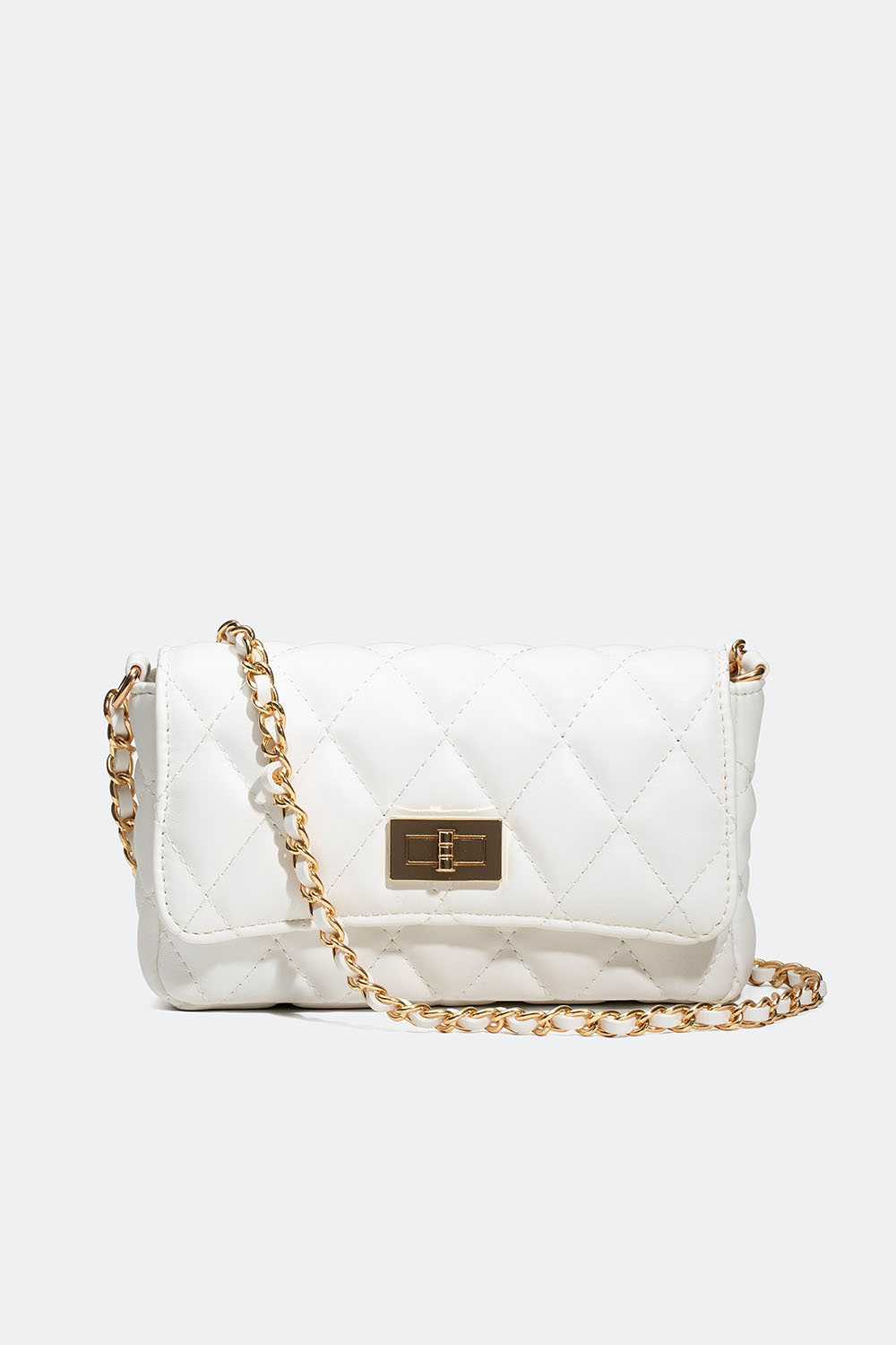 Vit quiltad axelremsväska