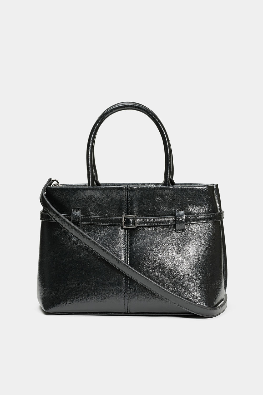 Liten svart väska med bältdetalj