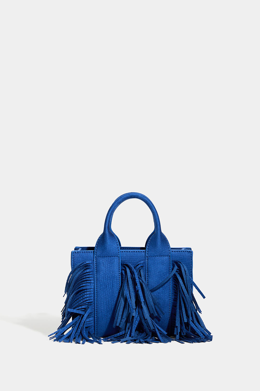 Liten blå väska med fransar
