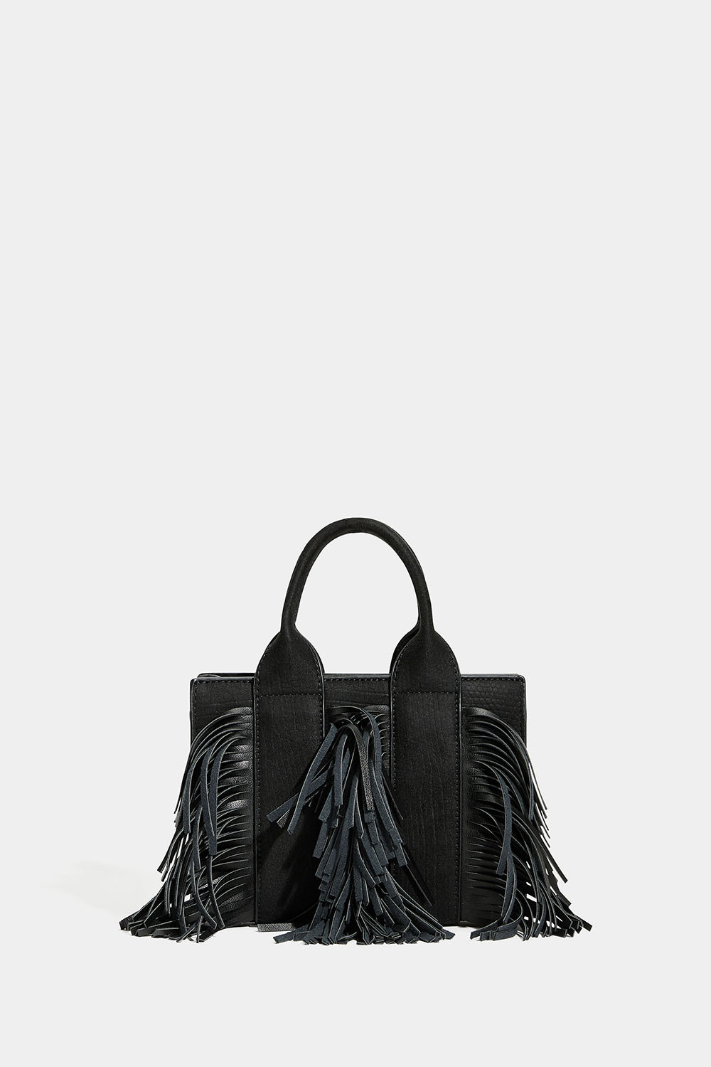 Liten svart väska med fransar