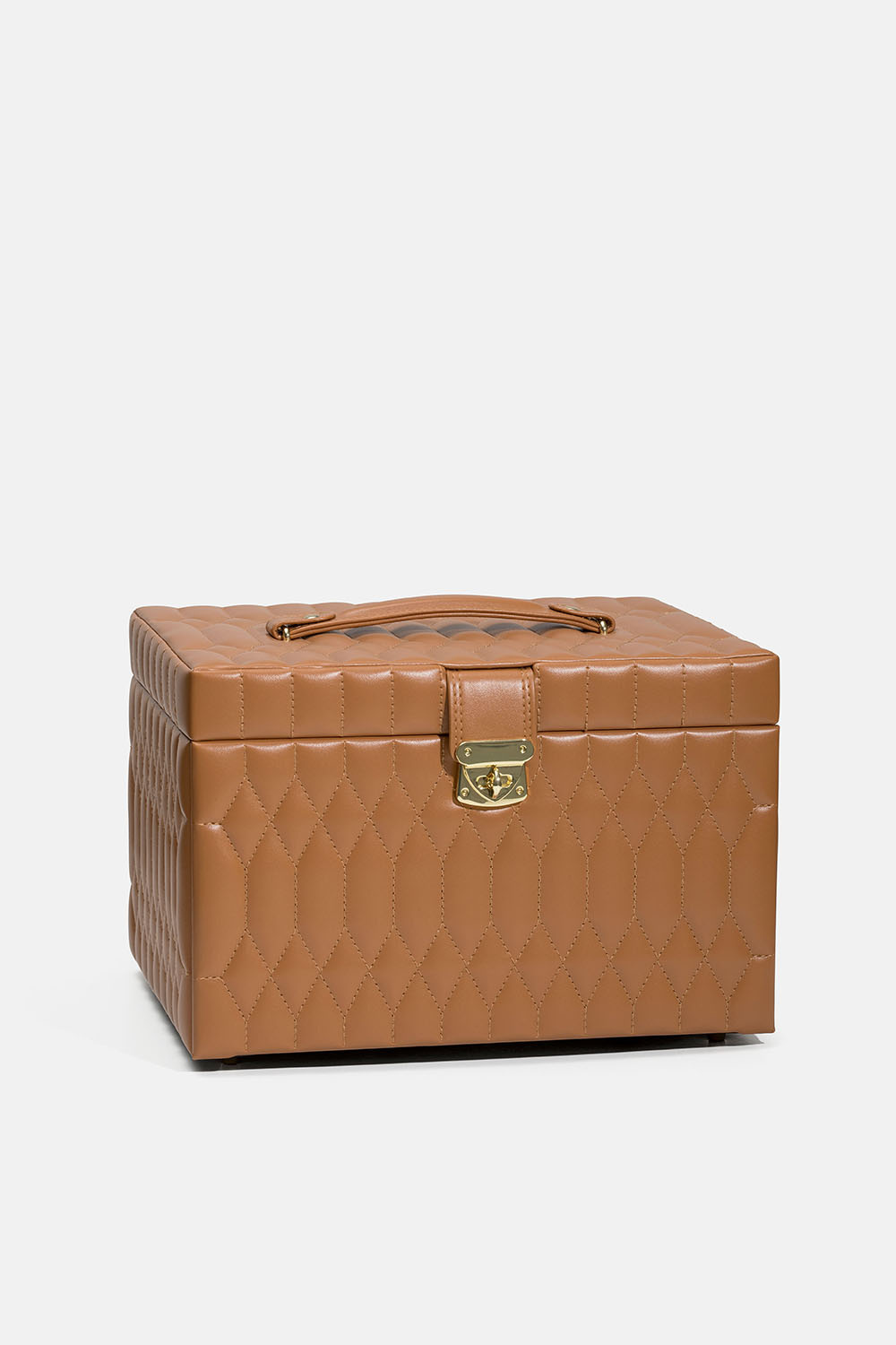 Stort quiltat smyckeskrin i mörkbeige