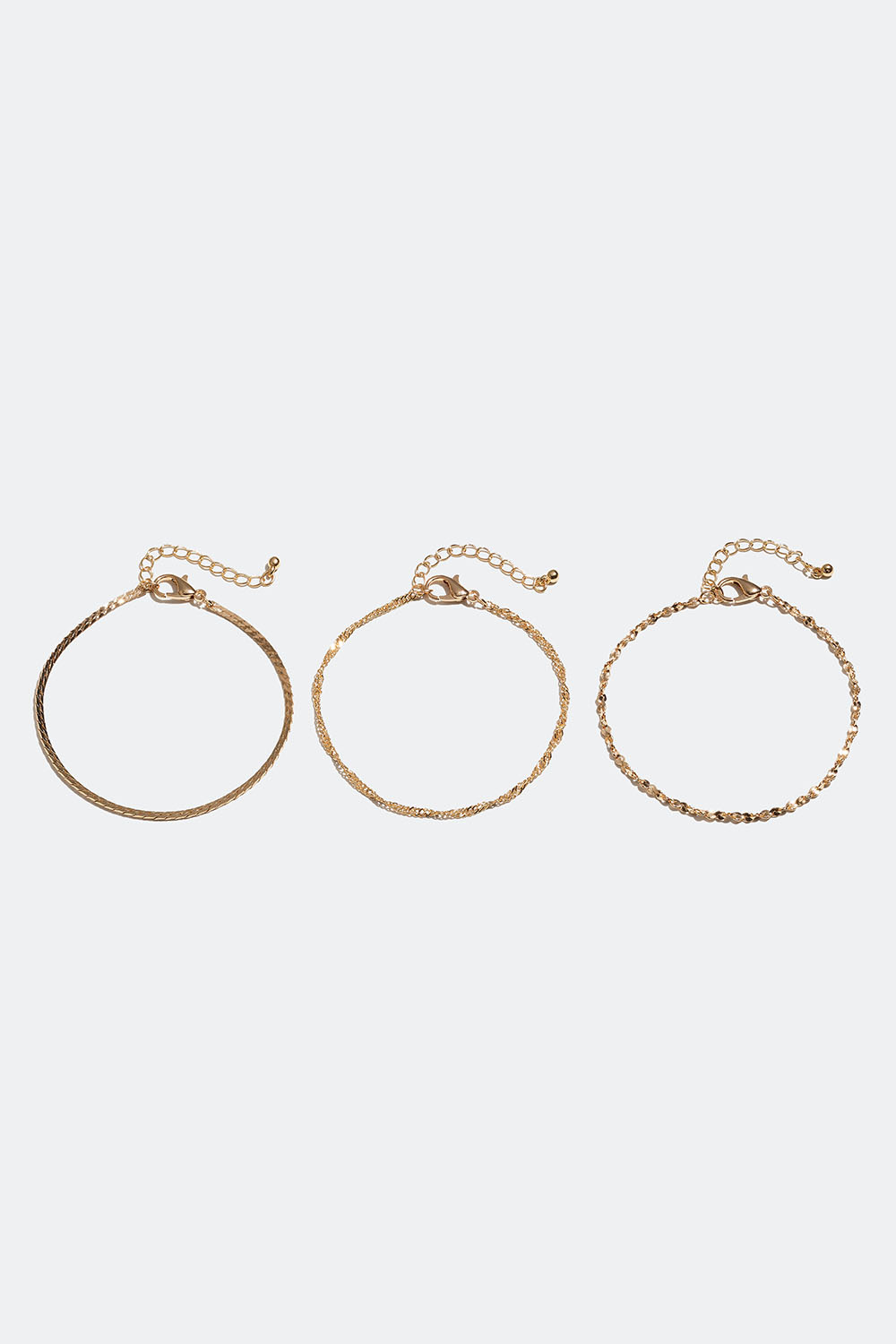 Guldfärgade kedjearmband, 3-pack