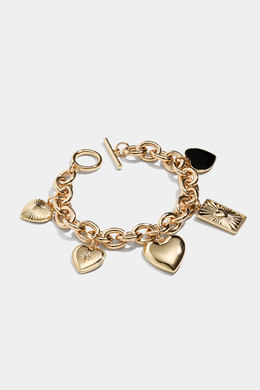 Kedjearmband med hjärtberlocker i guld / svart