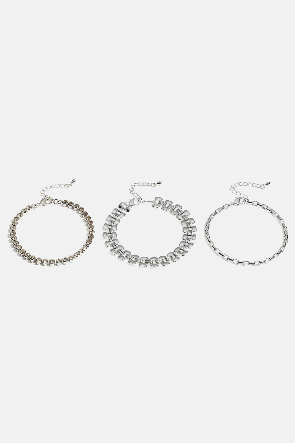 Kedjearmband med strass, 3-pack