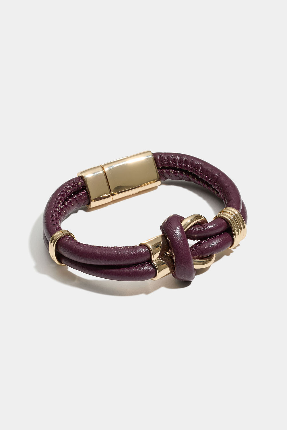 Vinrött armband i fejkskinn med knut