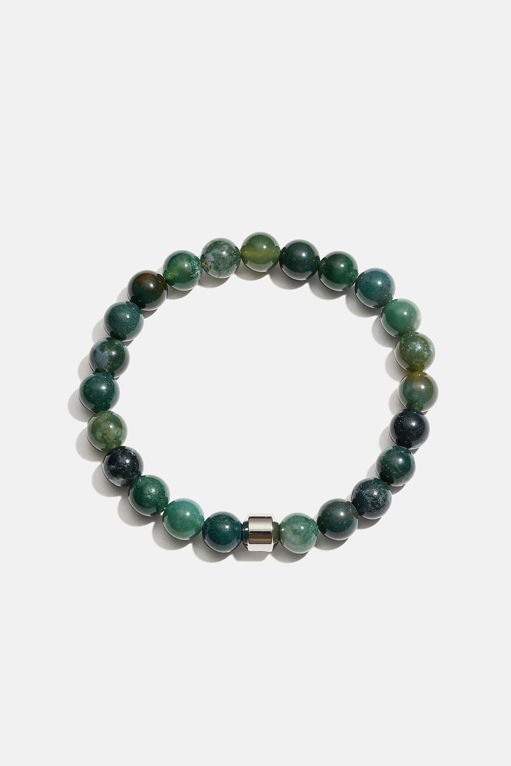 Armband med gröna jasper naturstenar och stålpärla