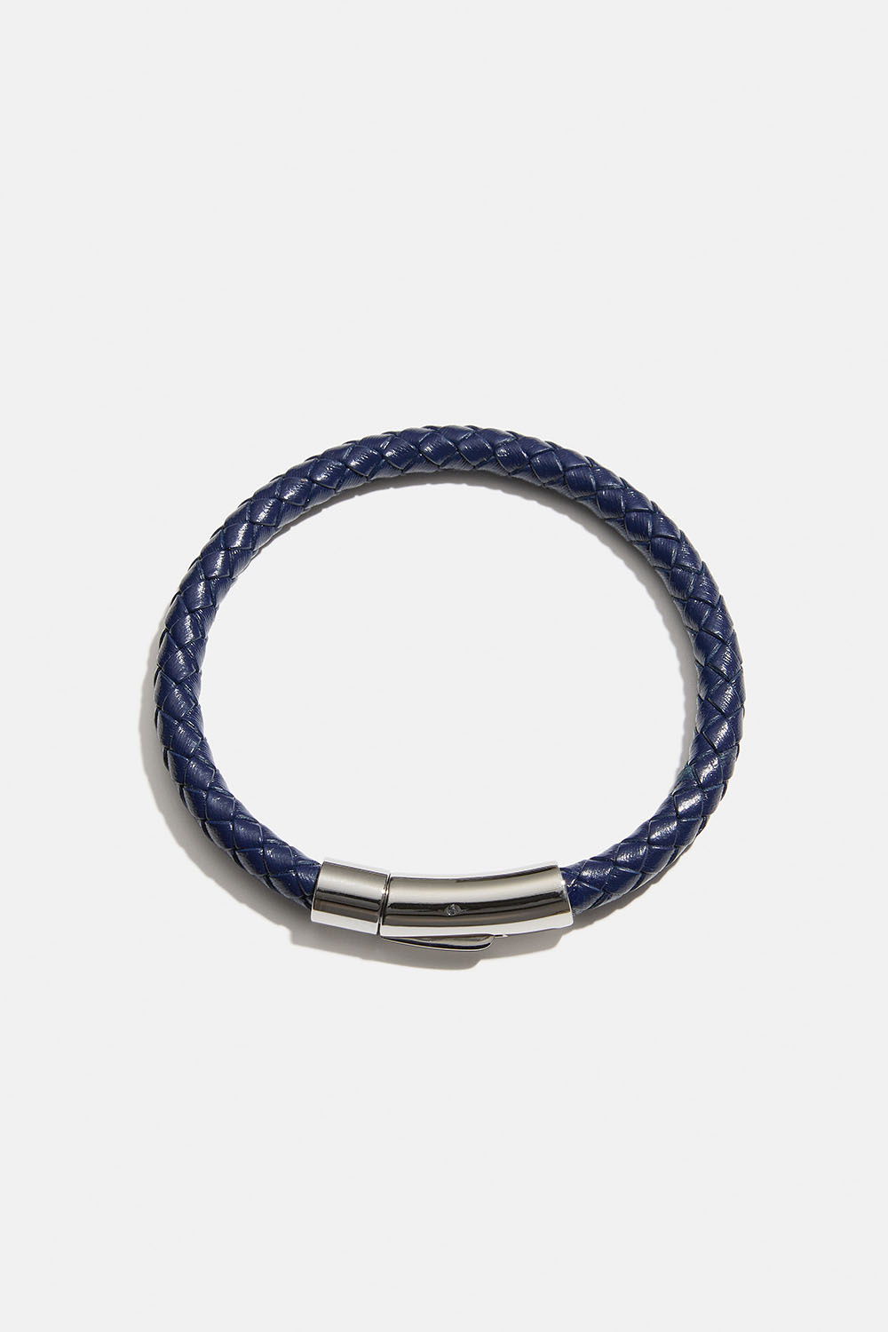 Mörkblått läderarmband med stålspänne