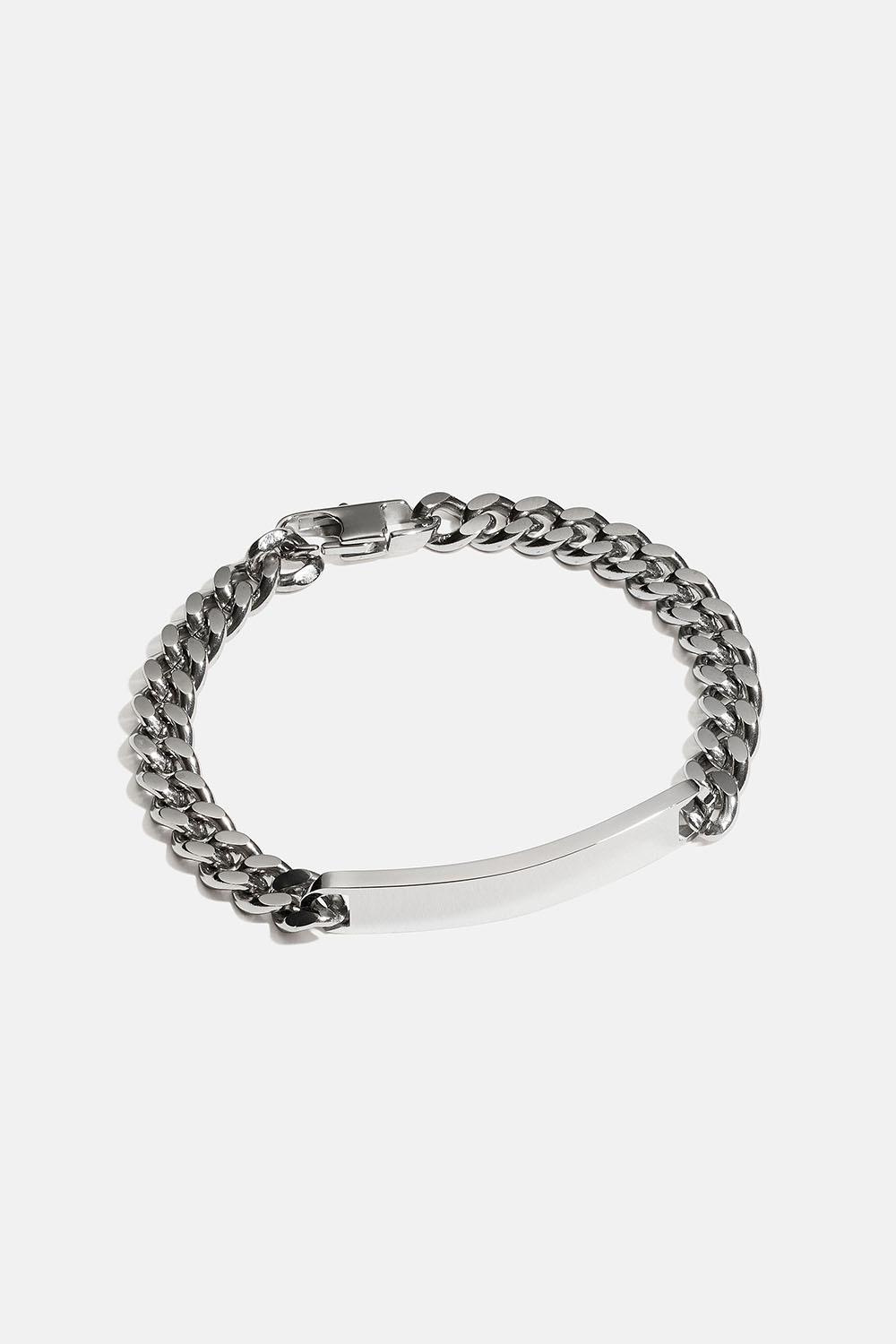 Brett kedjearmband med platta i stål