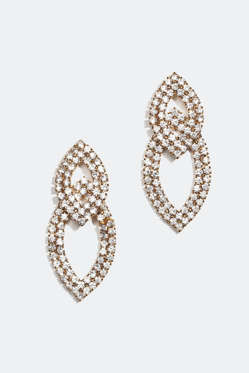 Guldfärgade strassörhängen med två dekorationer