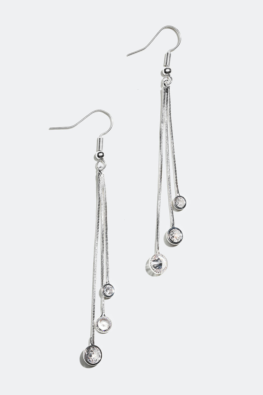 Långa örhängen med länkar och runda glasstenar