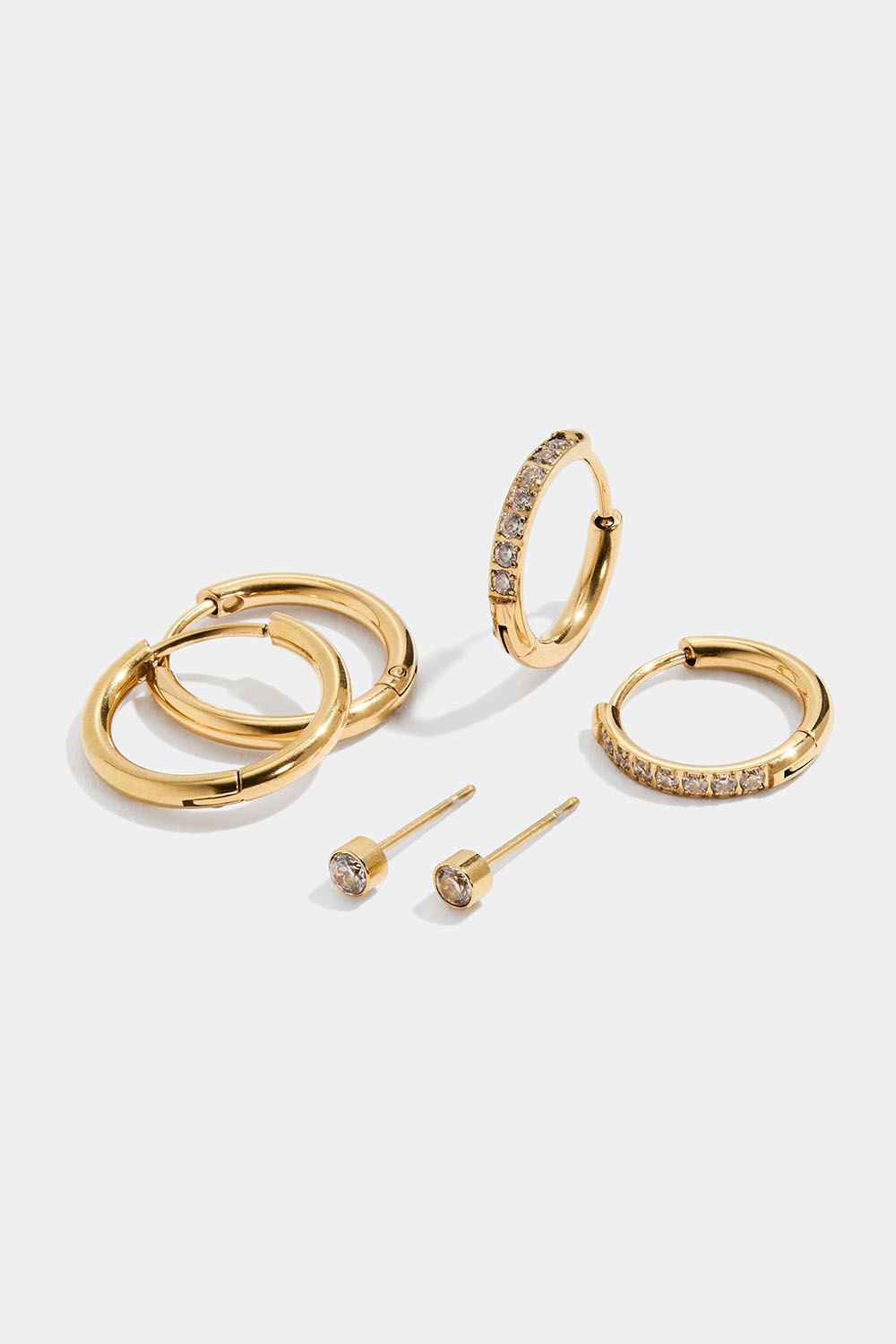 Flerpack hoops och studs i stål med 18k guld
