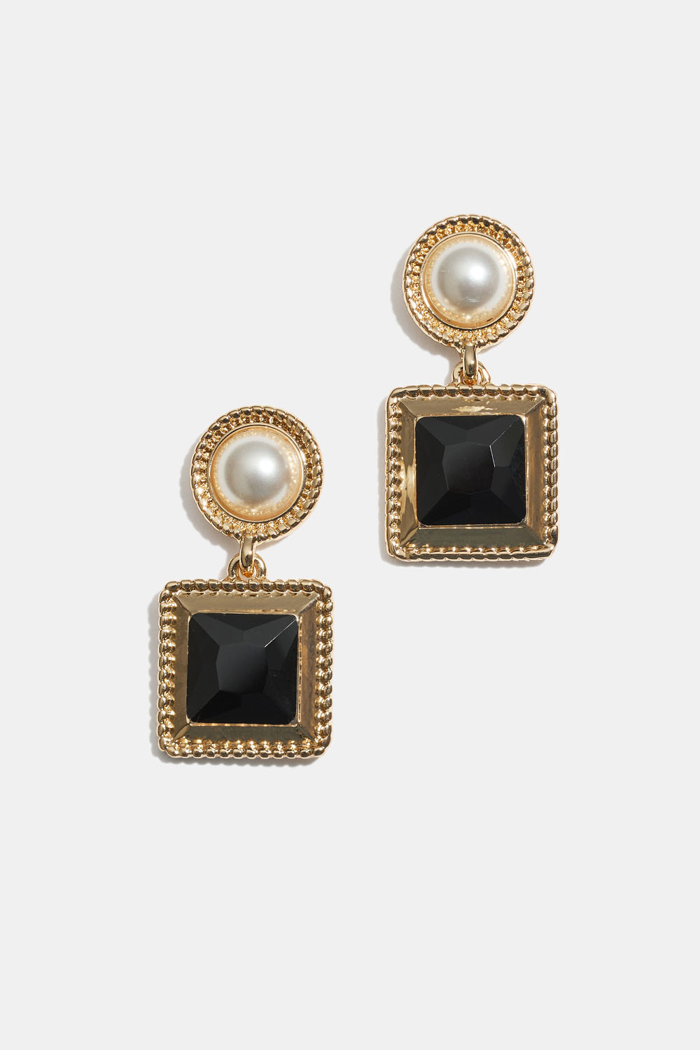 Örhängen med pärla och svart sten