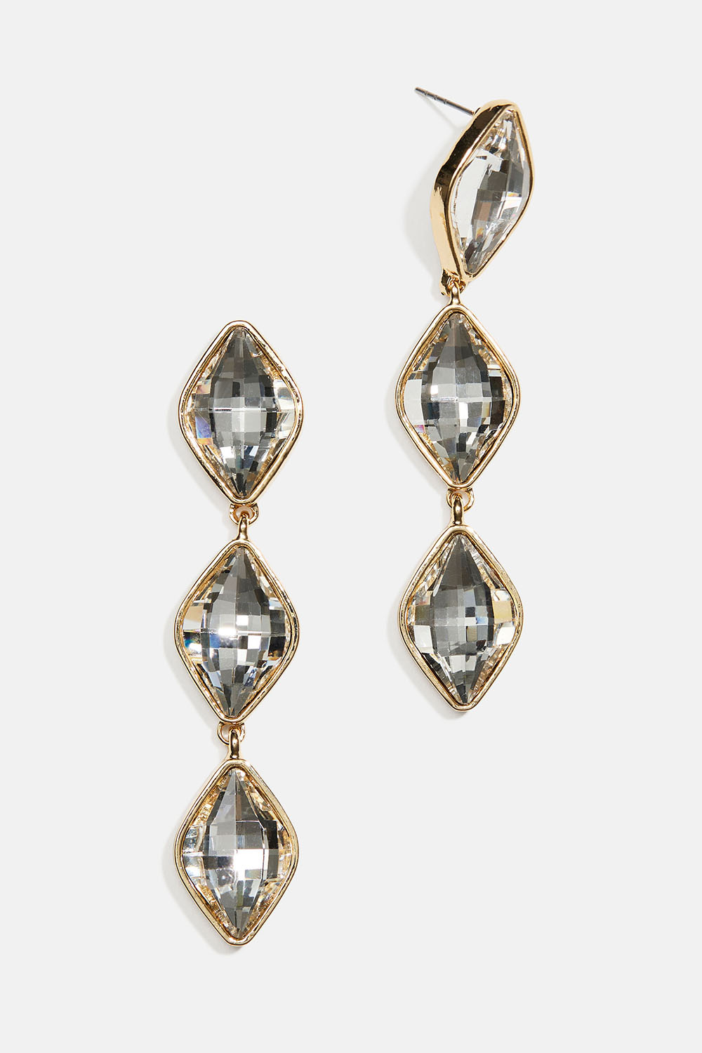 Örhängen med vita glasstenar i diamantform