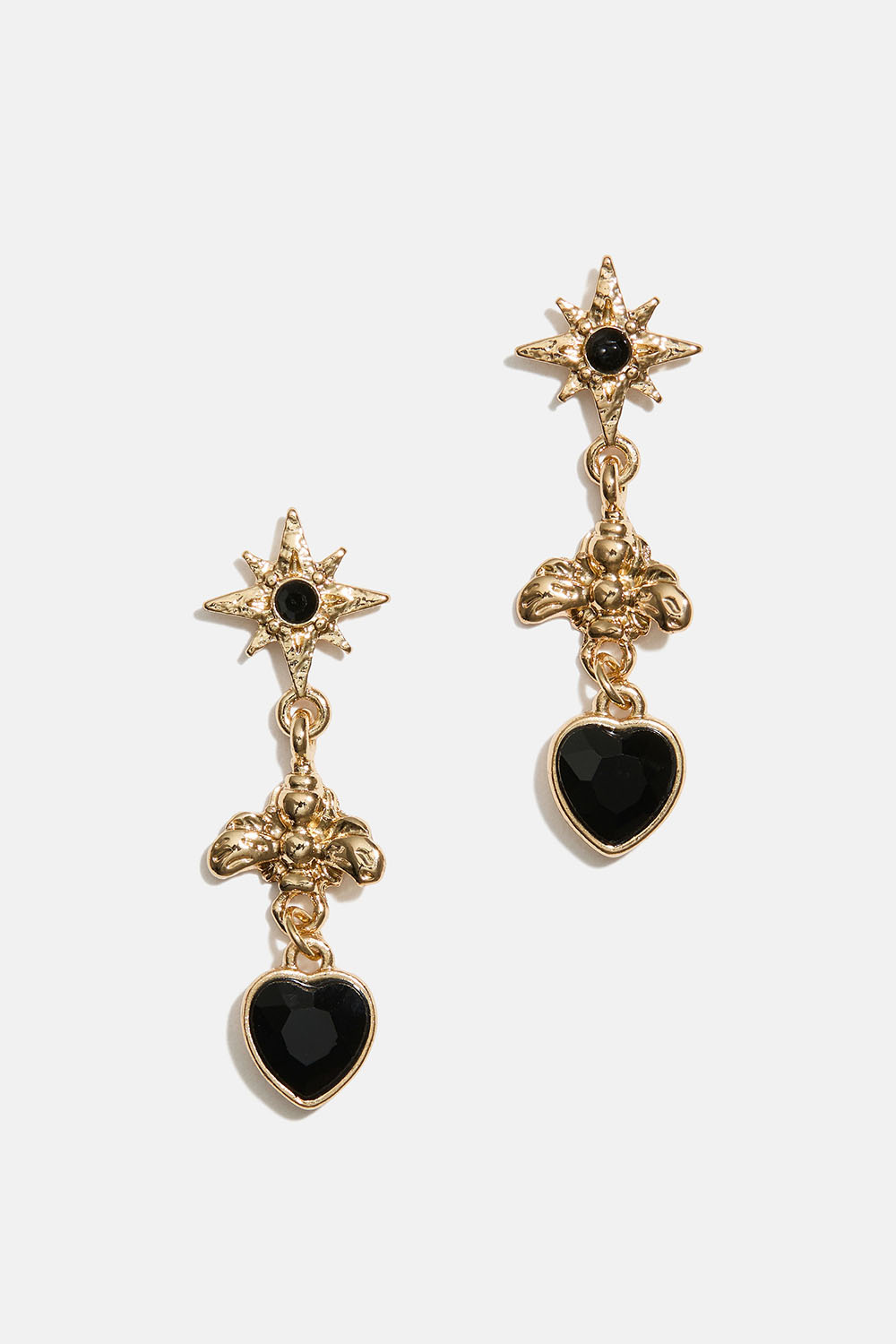 Örhängen med bin och svarta hjärtan