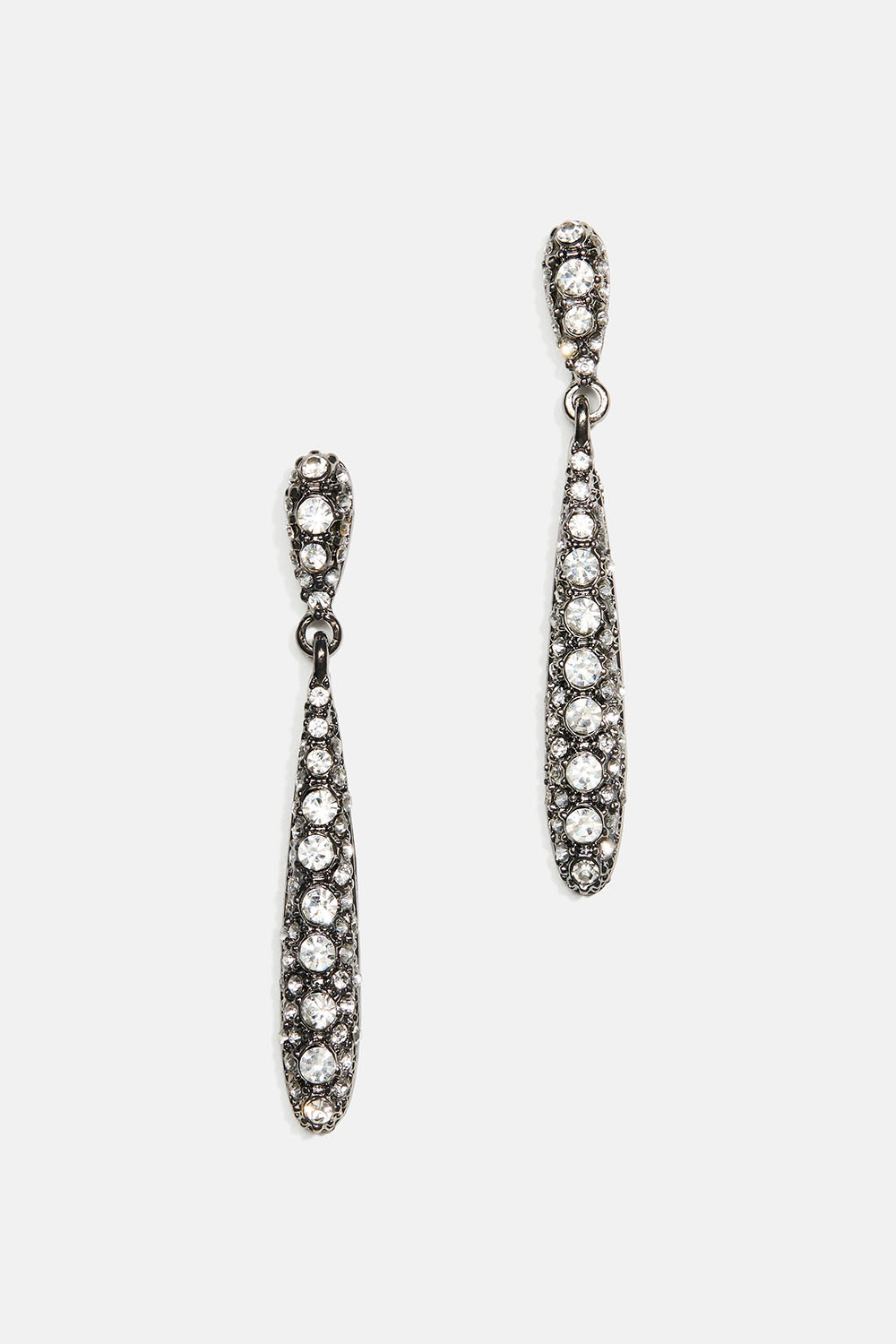 Långa mörkgrå droppörhängen med strass 