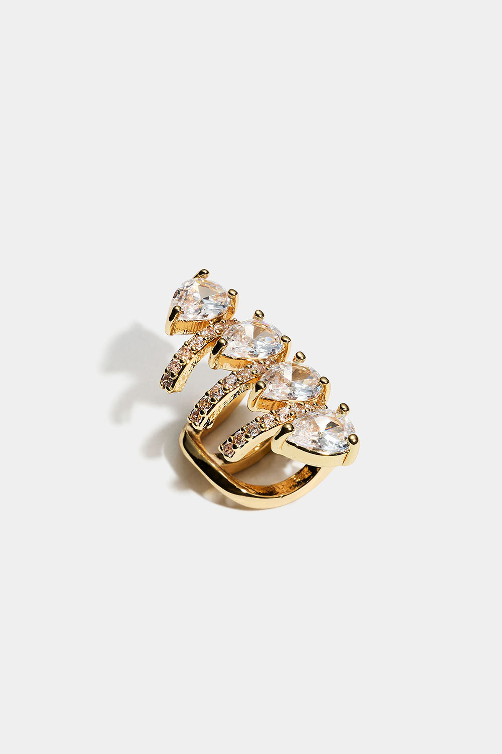 Bred guldfärgad earcuff med droppformade glasstenar