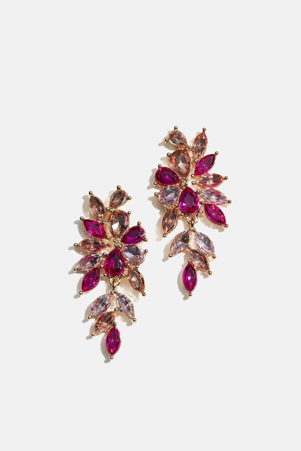 Örhängen med ovala och droppformade rosa glasstenar