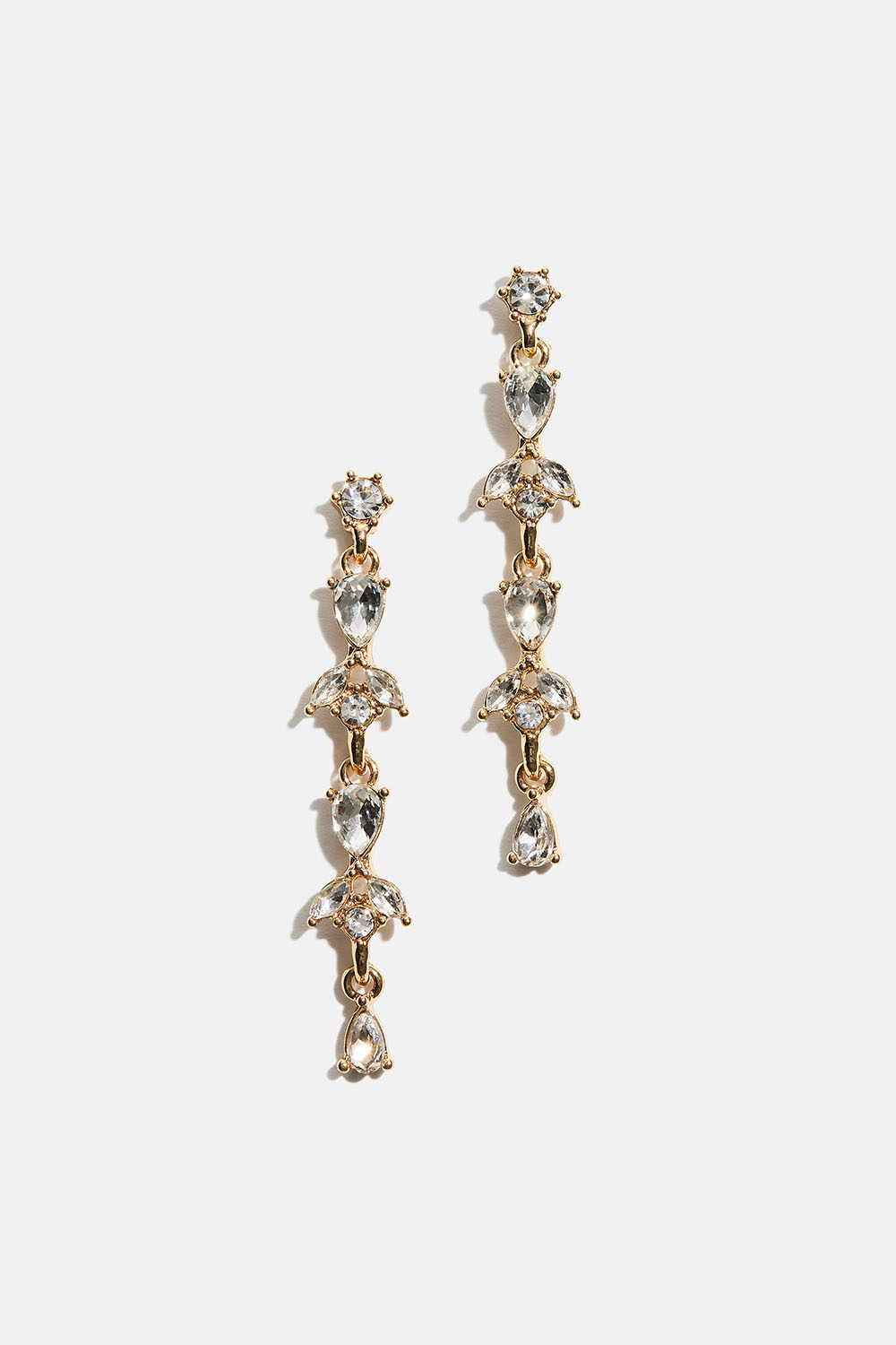 Långa örhängen med klara glasstenar