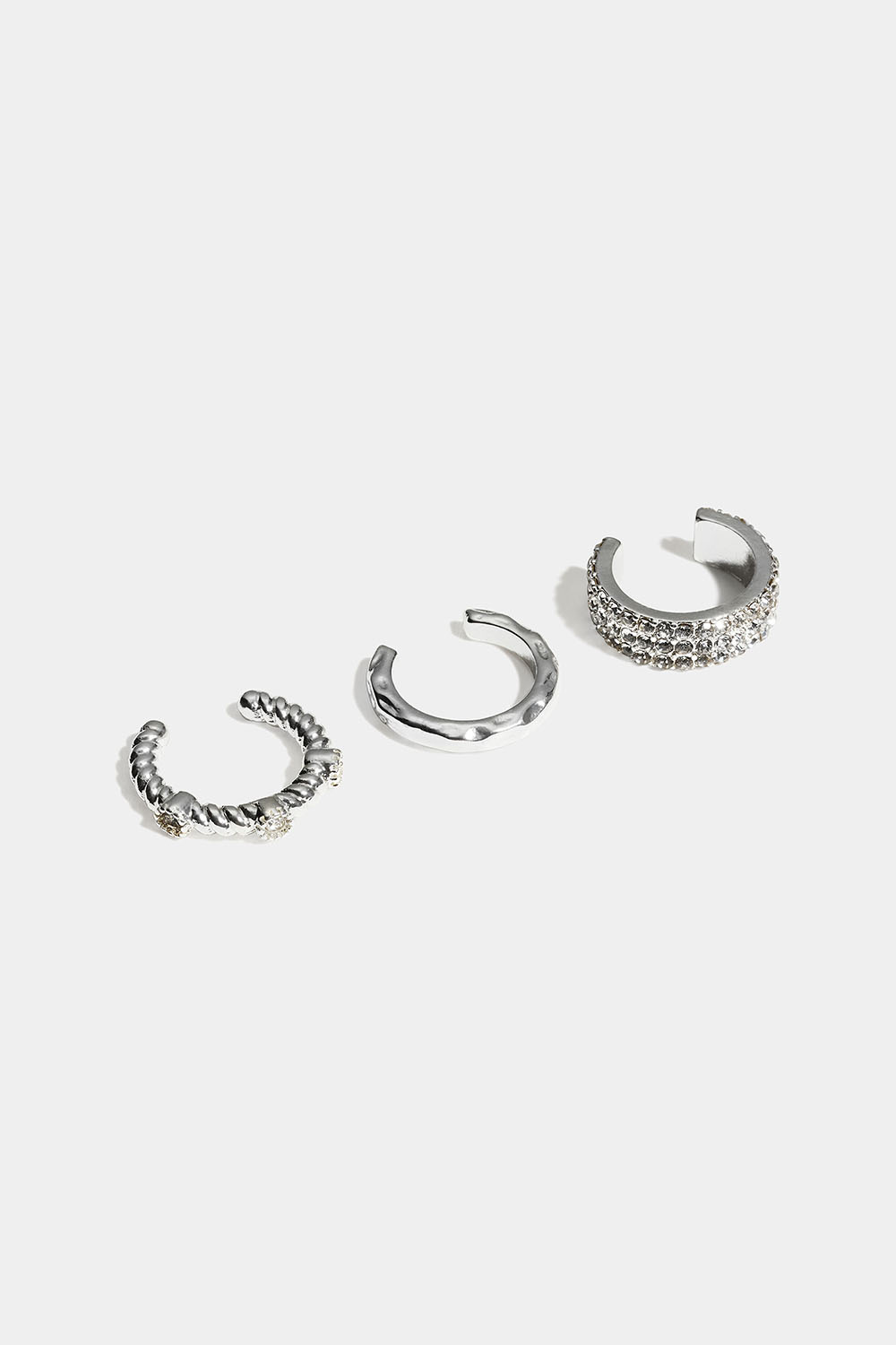 Ear cuffs med struktur och glasstenar, 3-pack