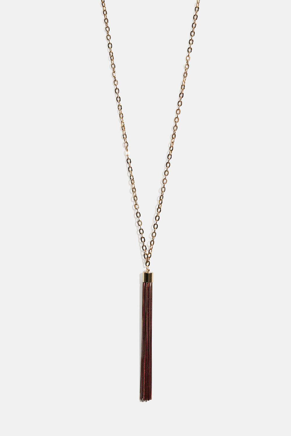 Långt halsband med rött hänge