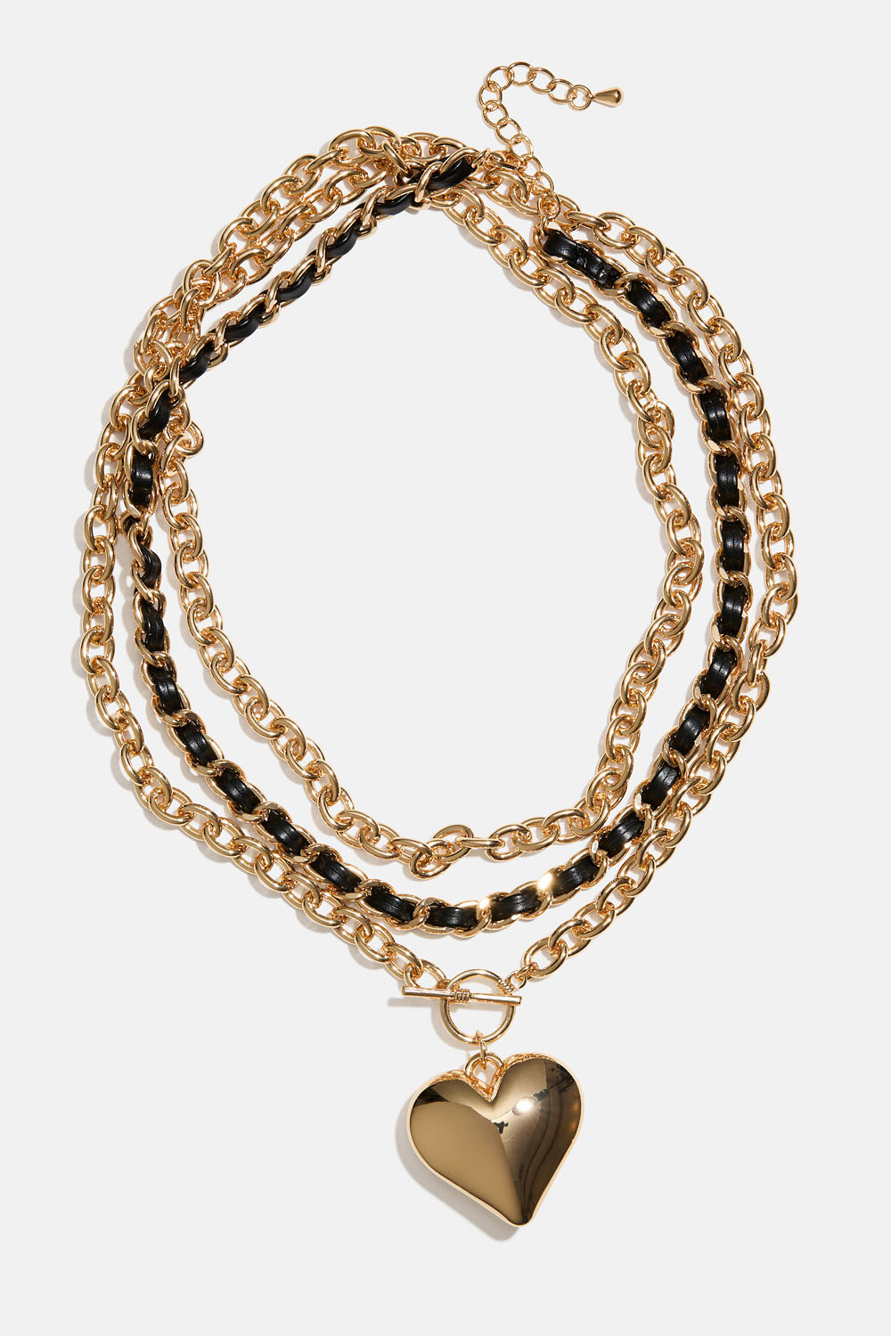 Guldfärgat halsband med grov kedja och hjärta, 2-pack