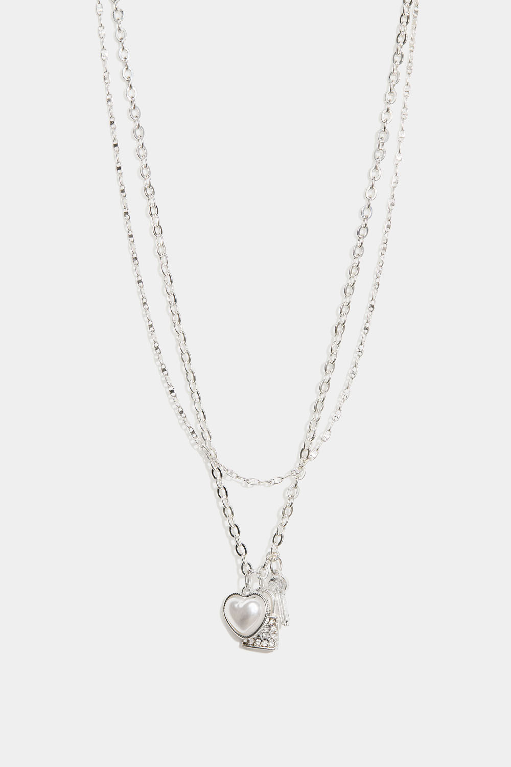 Dubbelhalsband med hjärta, nyckel och lås