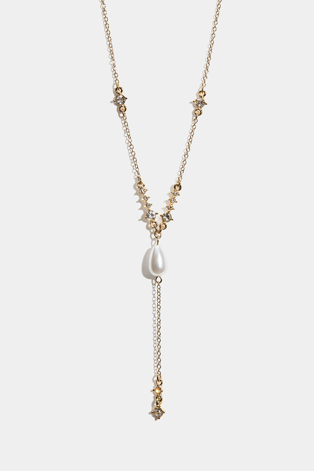 Guldfärgat Y-halsband med glasstenar och pärla