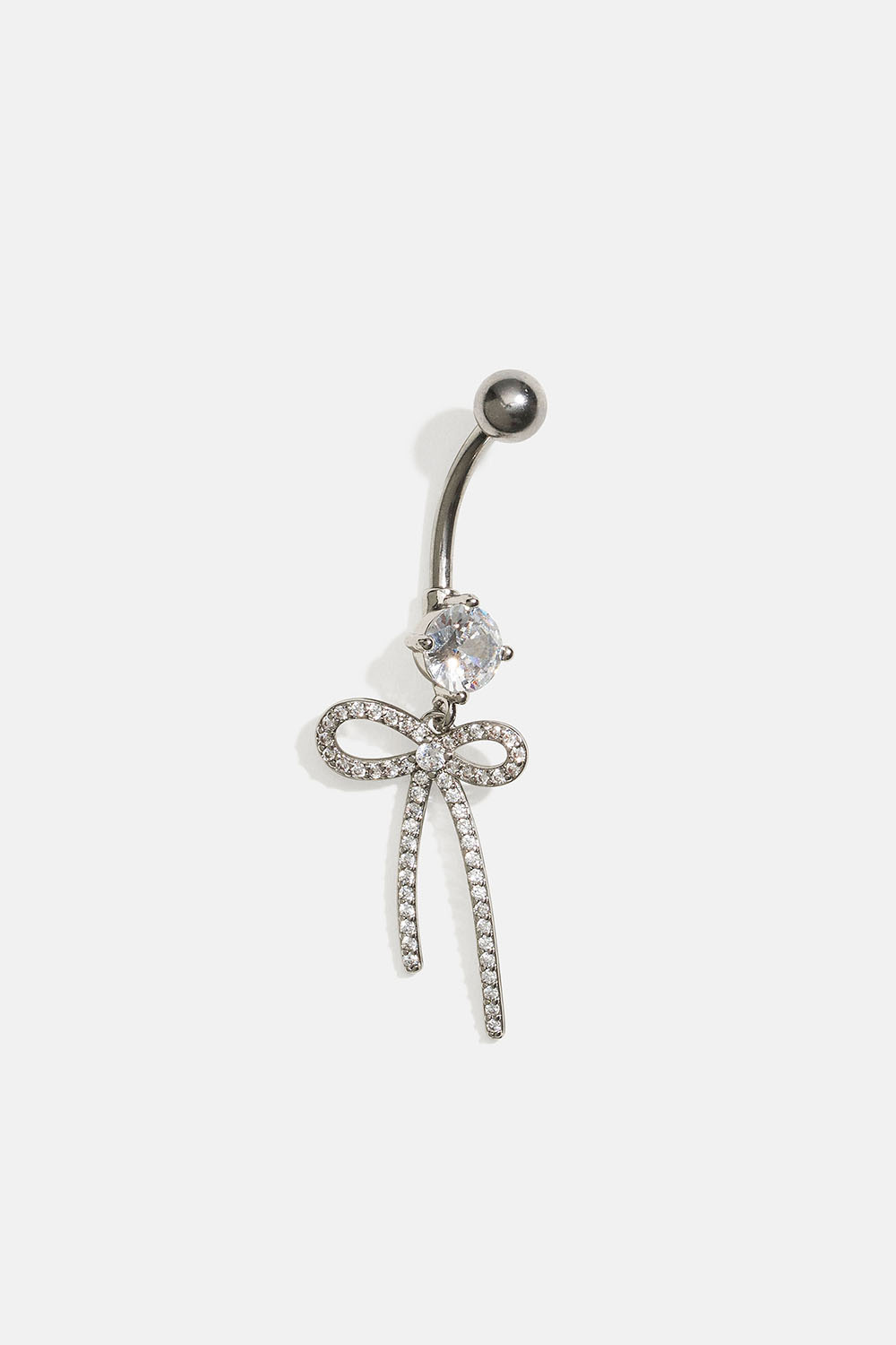 Silverfärgad navelpiercing med rosett och cubic zirconia
