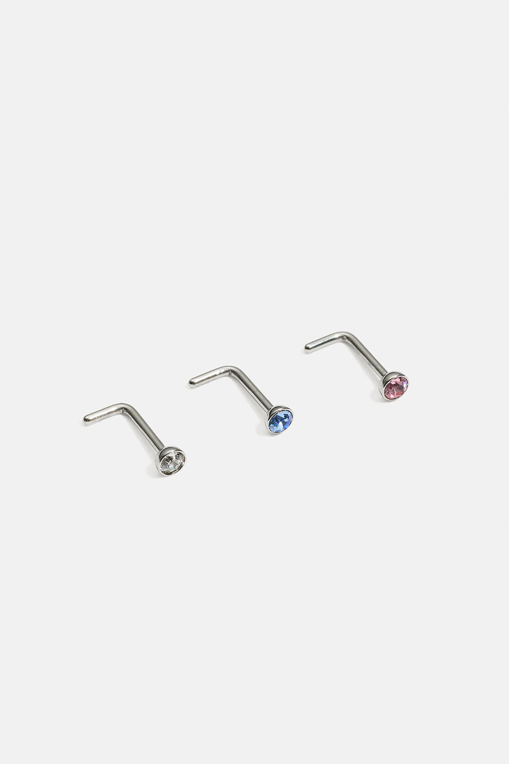 Näspiercing i stål med stenar, 3 pack