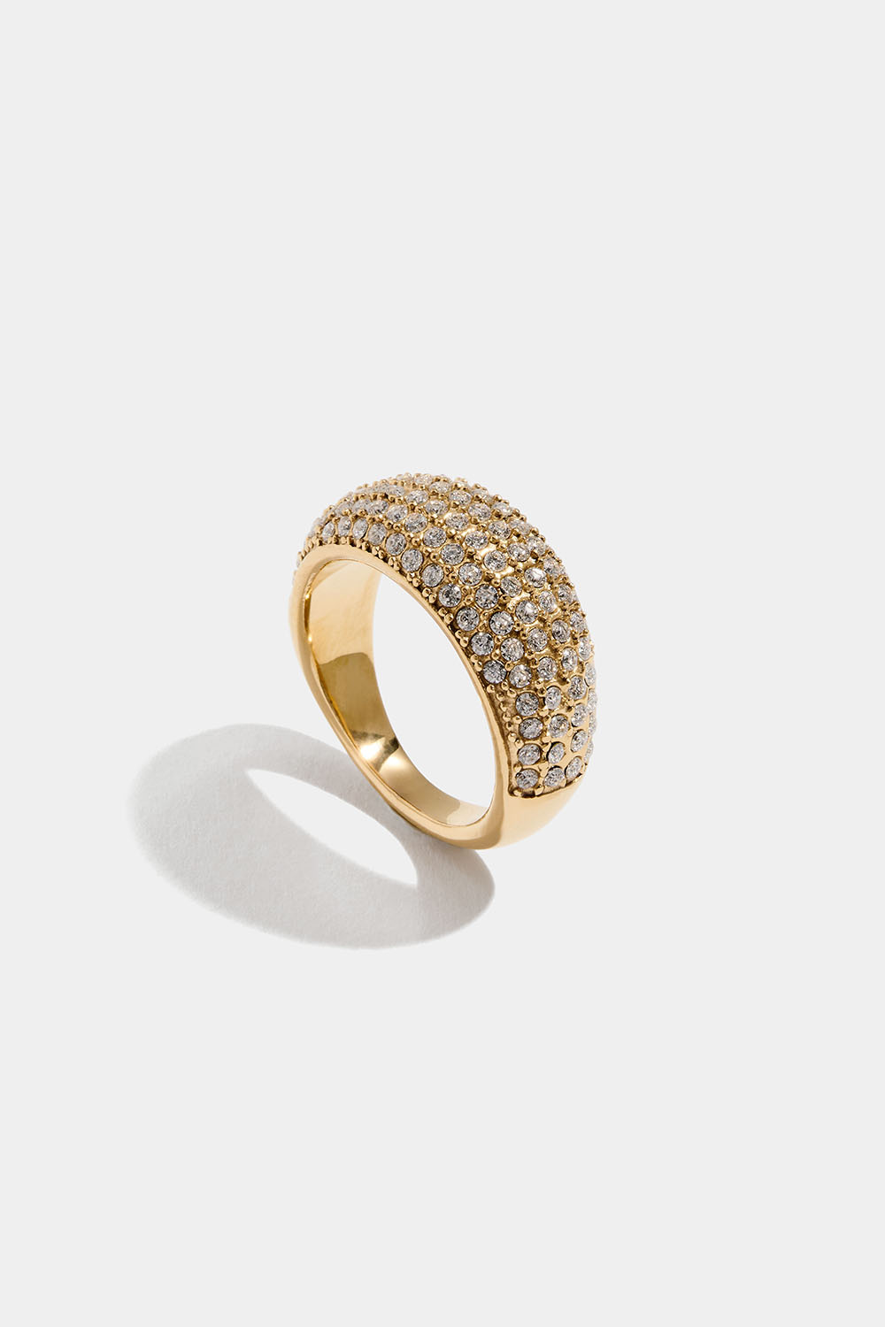 Bred ring i stål med 18k guld och ett täcke av Cubic Zirconia