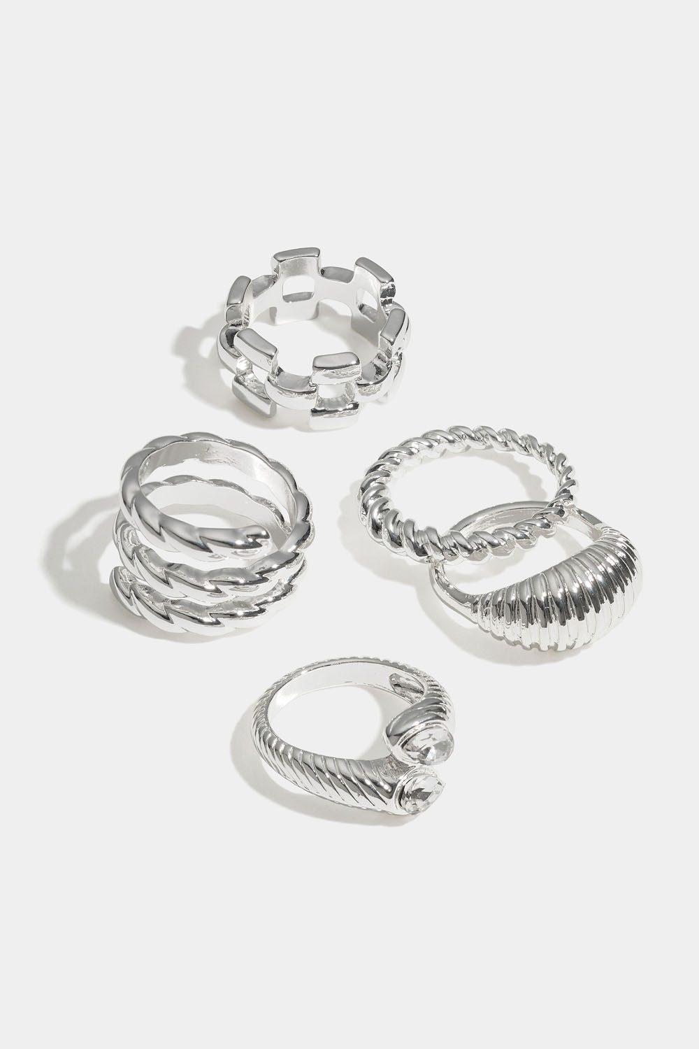 Räfflade ringar i olika design, 5-pack